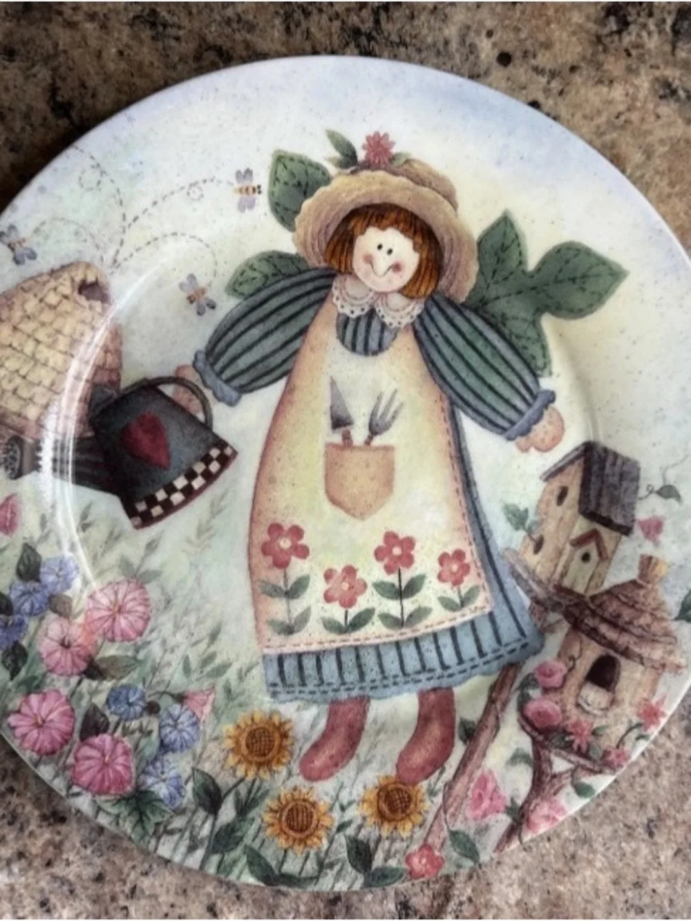 Franklin Mint Heirloom Collectors Plate “Bee An Angel” 8” Folk Art Garden Angel
